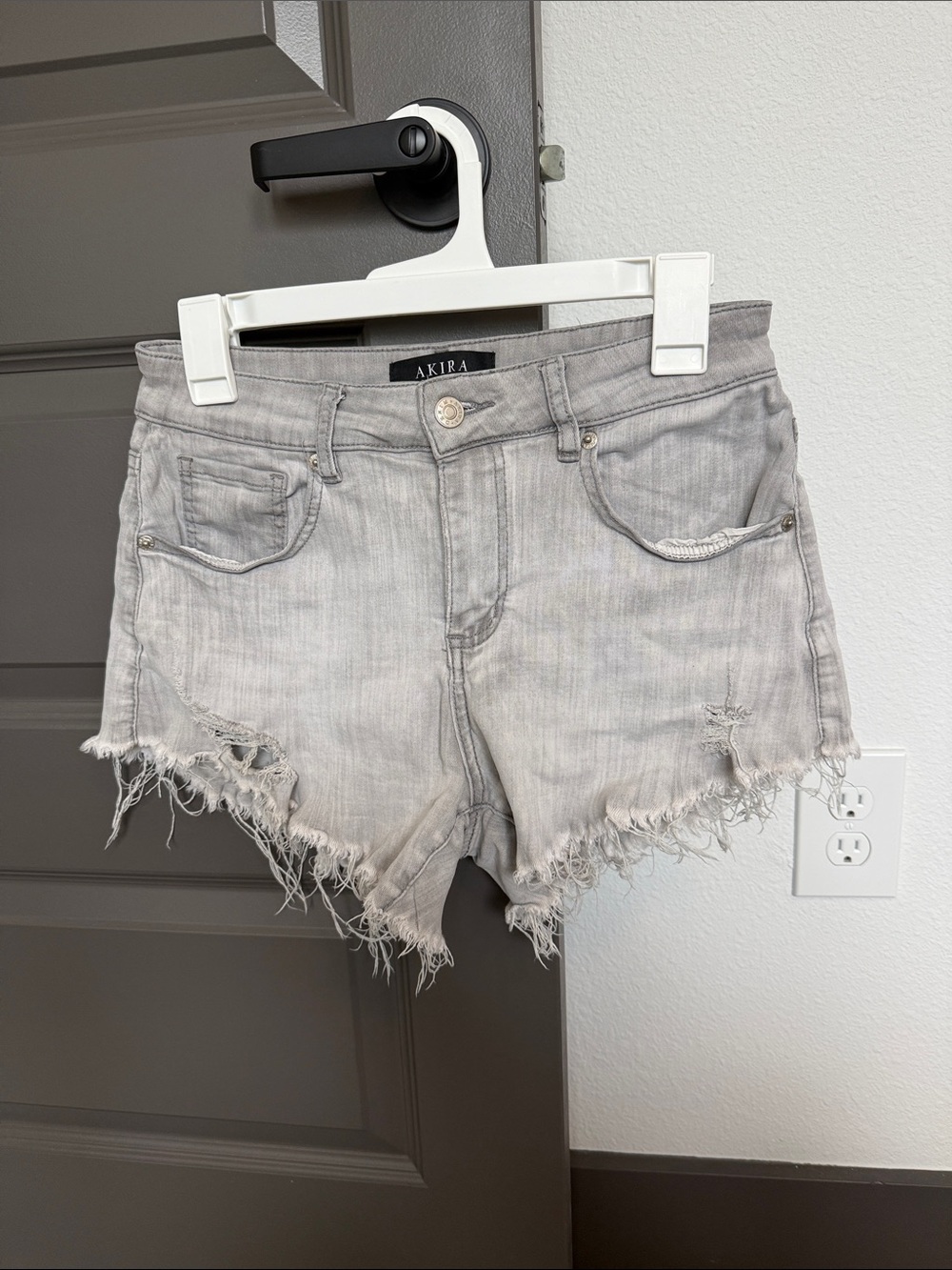 AKIRA Faded Gray Distressed Denim Cutoff Shorts